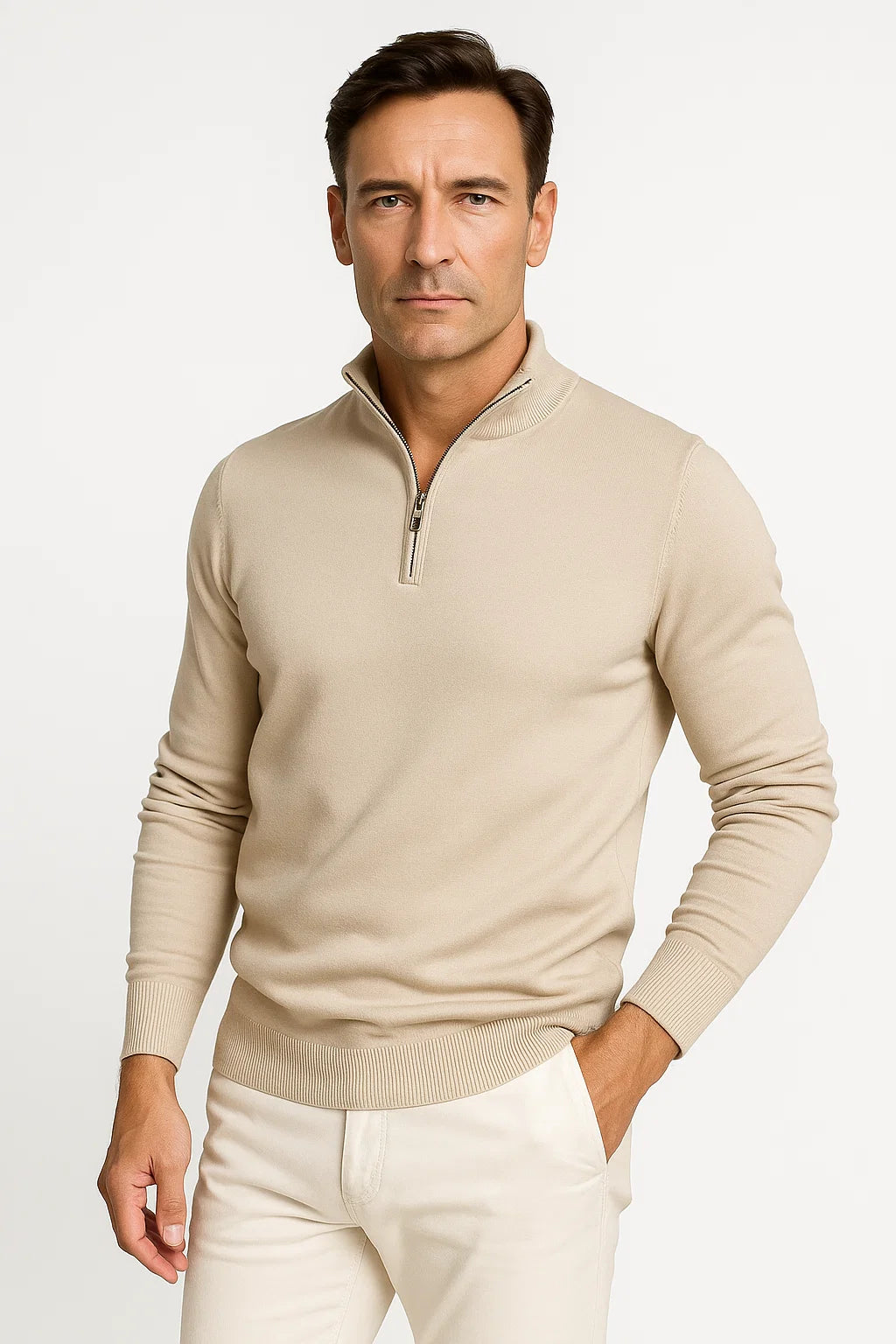 Herren Quarter-Zip Pullover aus Baumwollmischung – Klassische Passform mit Minimalistischem Design