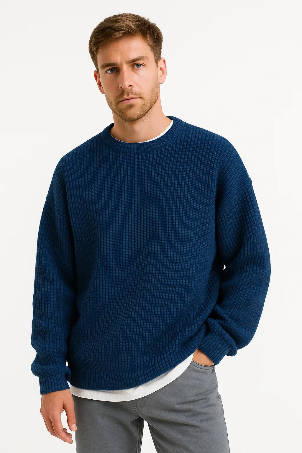 Herren Oversized Pullover aus Acryl mit Geripptem Design