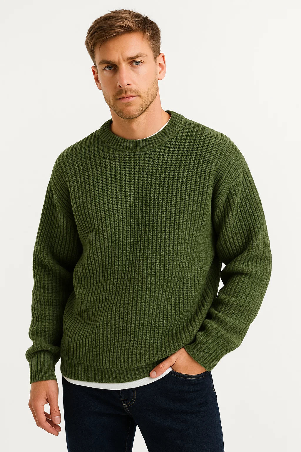 Herren Oversized Pullover aus Acryl mit Geripptem Design