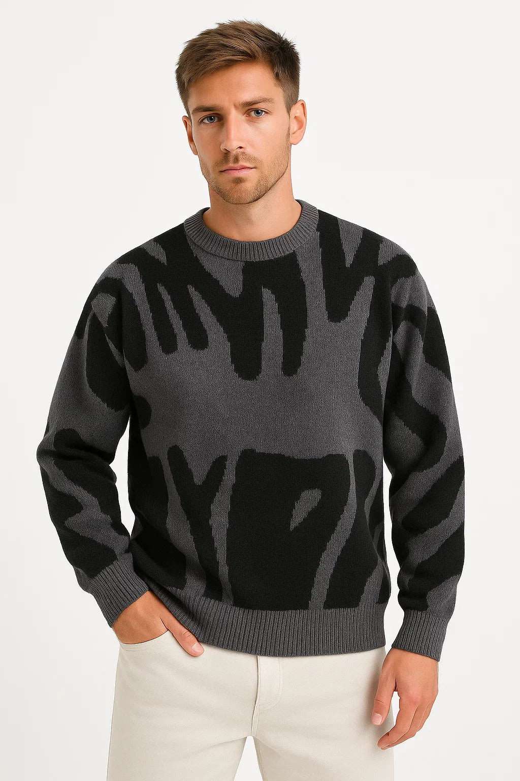 Herren Oversized Pullover aus leichter Wolle mit abstraktem Design