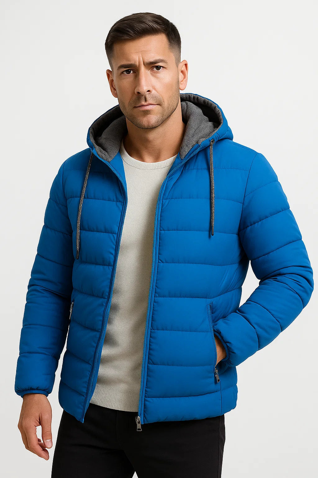 Leichte Winterjacke für Herren mit isolierter Kapuze und verstellbarem Kordelzug
