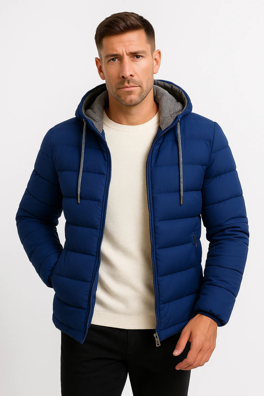 Leichte Winterjacke für Herren mit isolierter Kapuze und verstellbarem Kordelzug