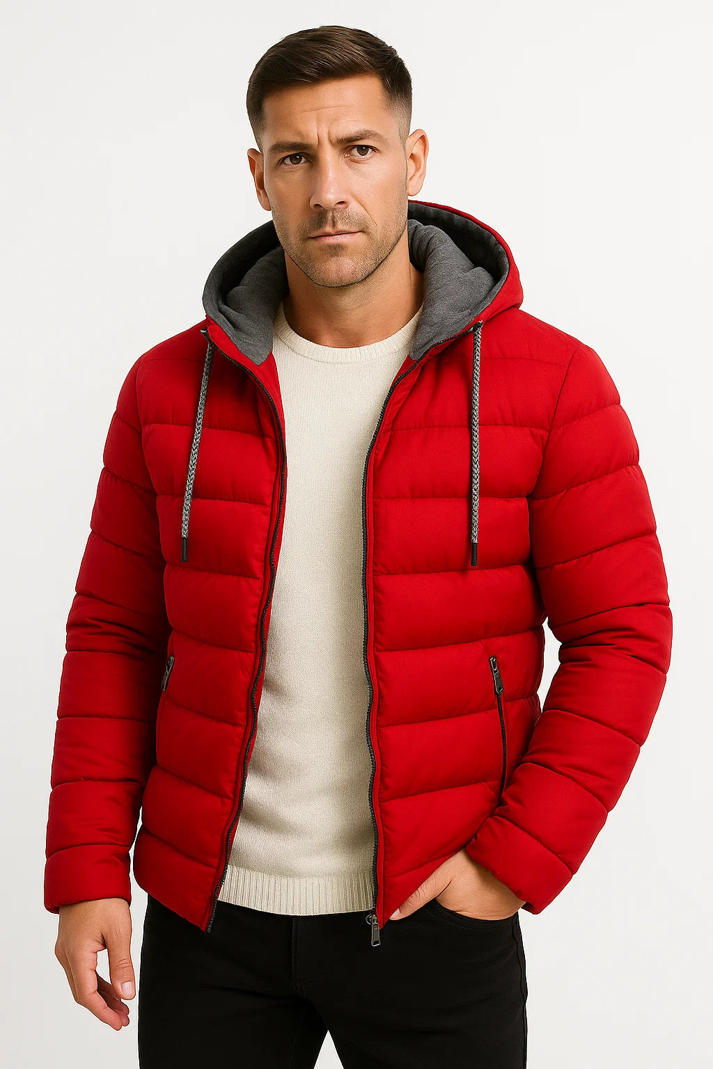 Leichte Winterjacke für Herren mit isolierter Kapuze und verstellbarem Kordelzug