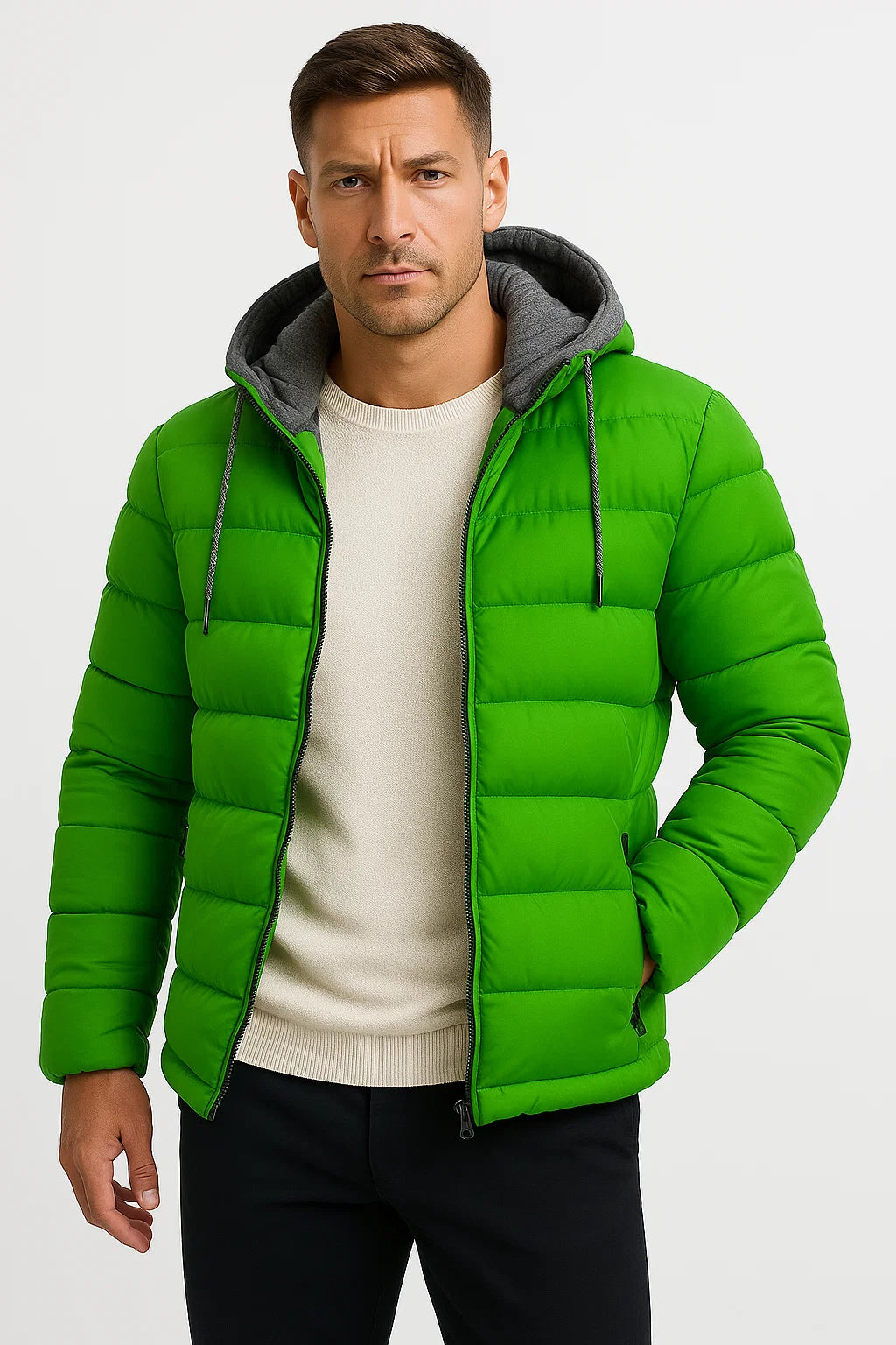 Leichte Winterjacke für Herren mit isolierter Kapuze und verstellbarem Kordelzug
