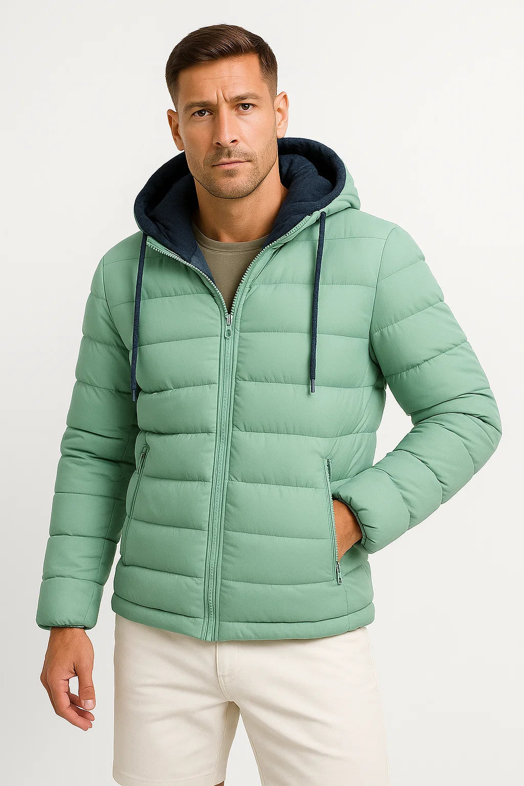Leichte Winterjacke für Herren mit isolierter Kapuze und verstellbarem Kordelzug