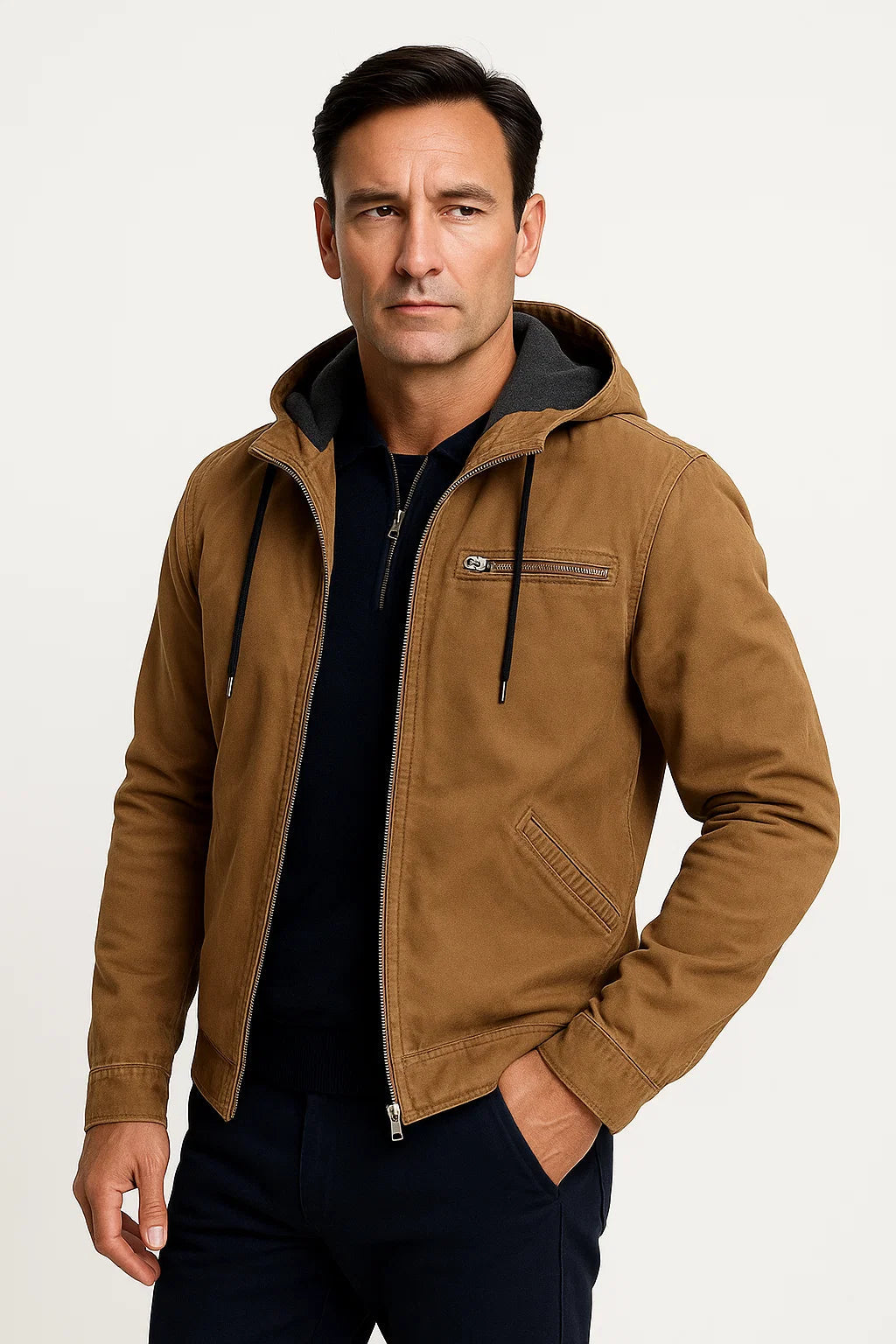 Herren Vintage Winterjacke Braun Strukturdesign Bequeme Passform