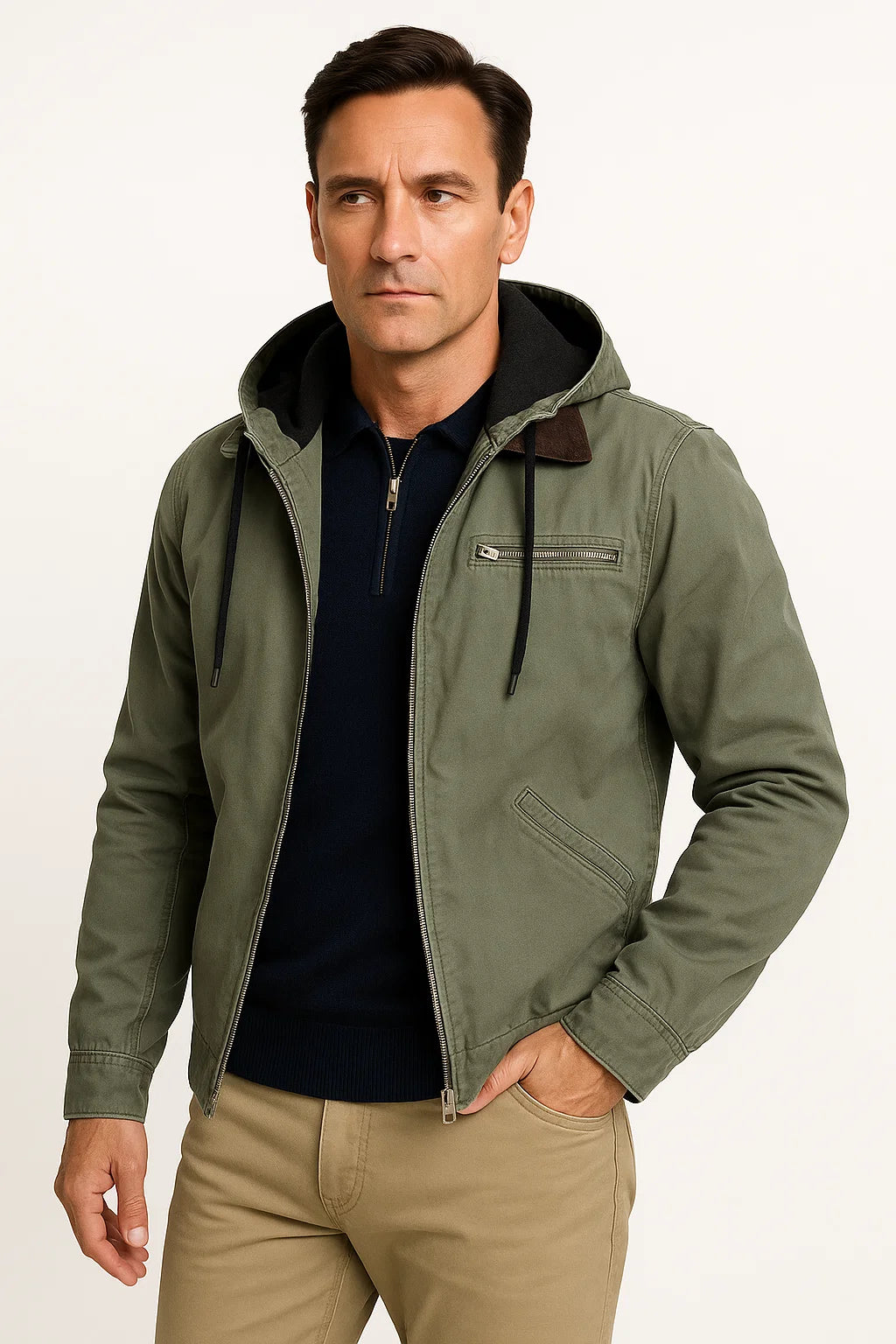 Herren Vintage Winterjacke Braun Strukturdesign Bequeme Passform