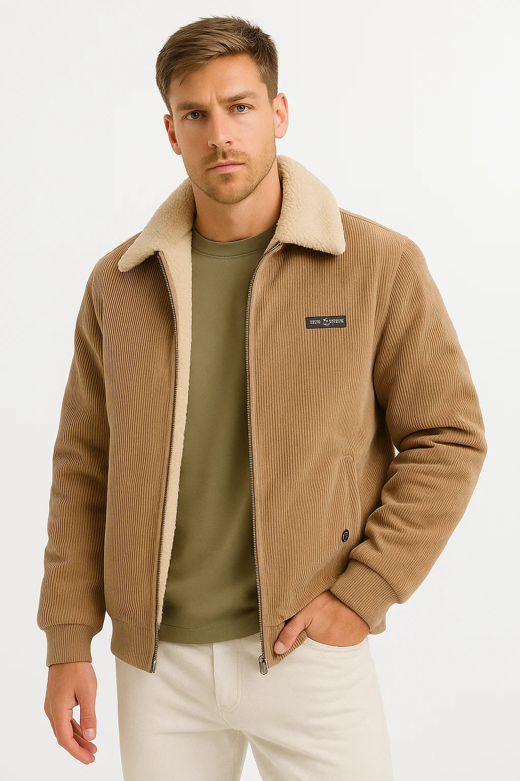 Herren Winterjacke Grau Fleecegefüttert Gerippter Hoher Kragen Bequem Stilvoll