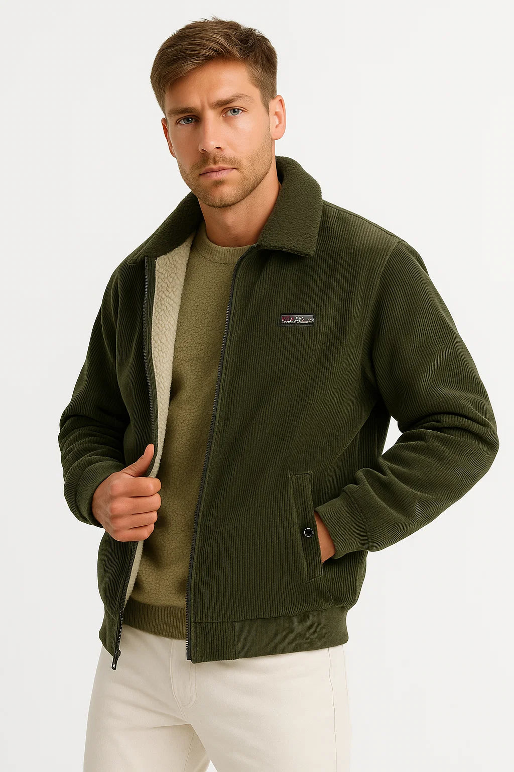 Herren Winterjacke Grau Fleecegefüttert Gerippter Hoher Kragen Bequem Stilvoll