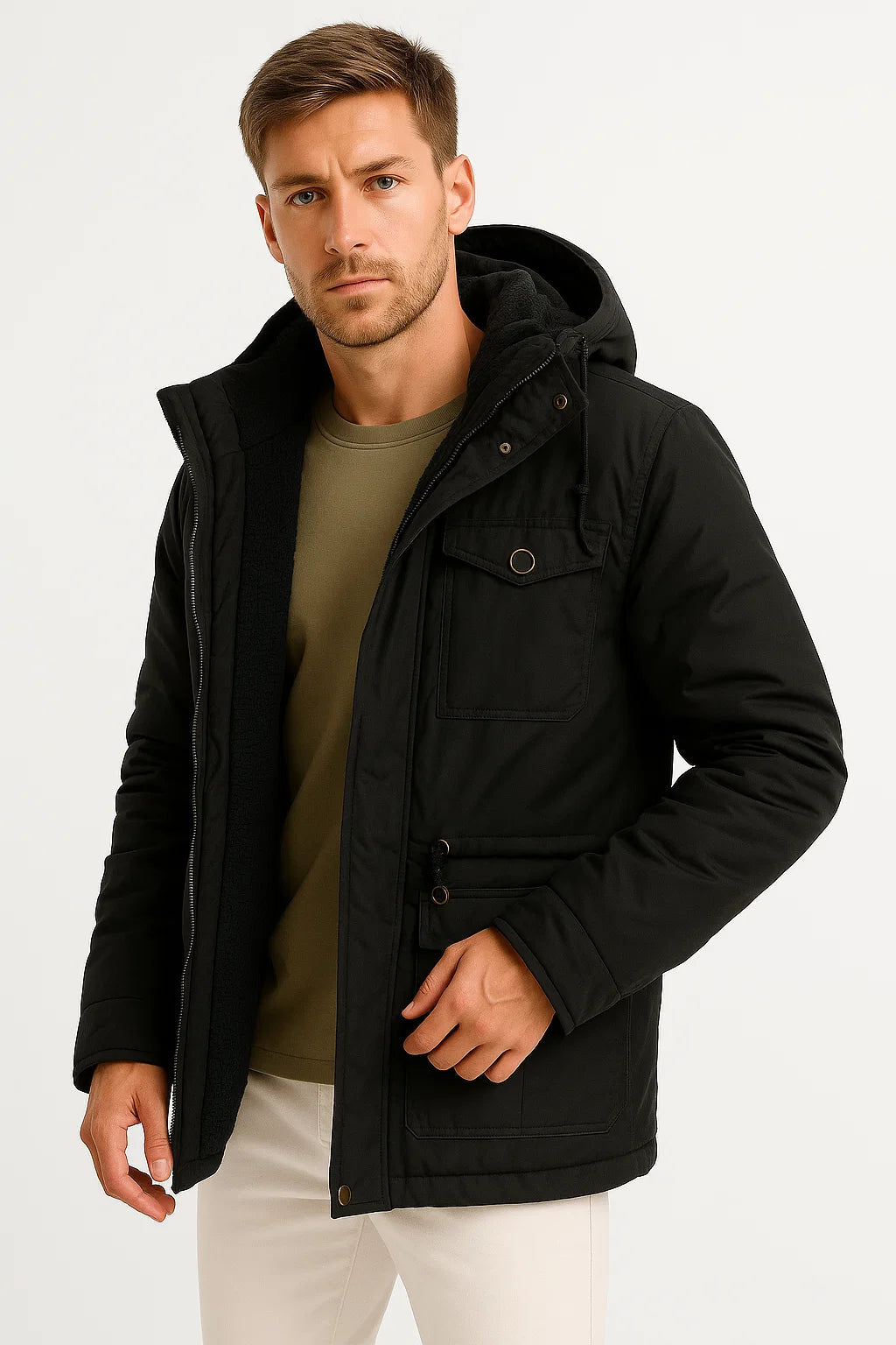 Herren Winterjacke Baumwolle Isoliert Winddicht Lässig Marineblau