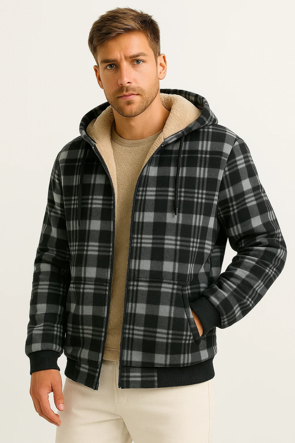 Herren Winterjacke Schwarz Fleece Futter Warme Isolierung Lässig Herren