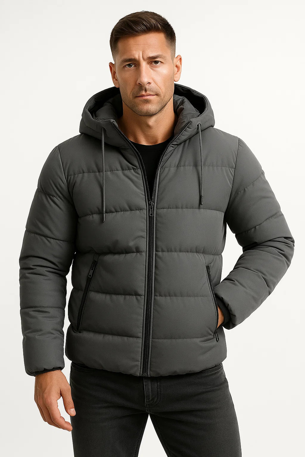 Herren Isolierte Pufferjacke aus Baumwollmischung mit Kapuze