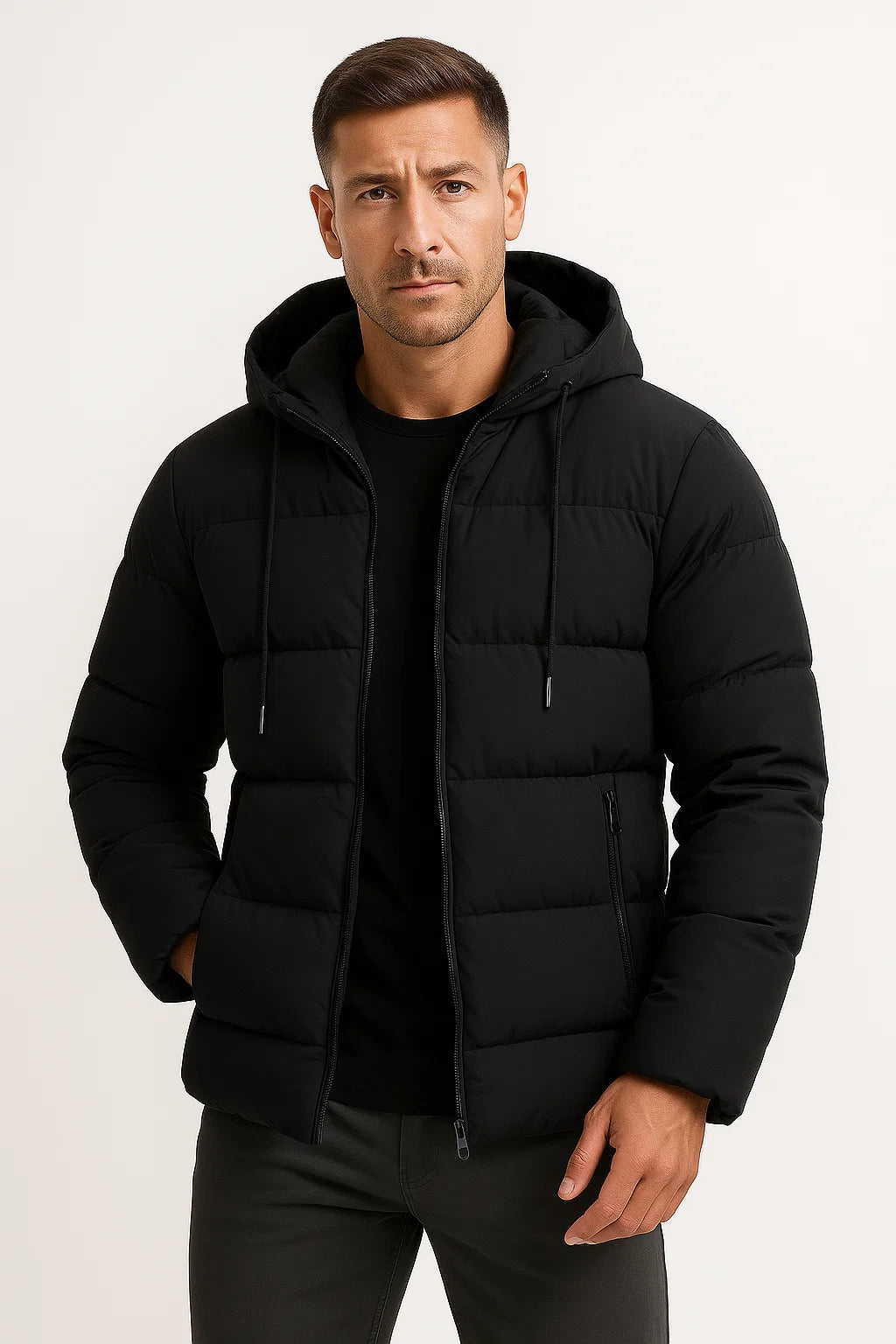 Herren Isolierte Pufferjacke aus Baumwollmischung mit Kapuze