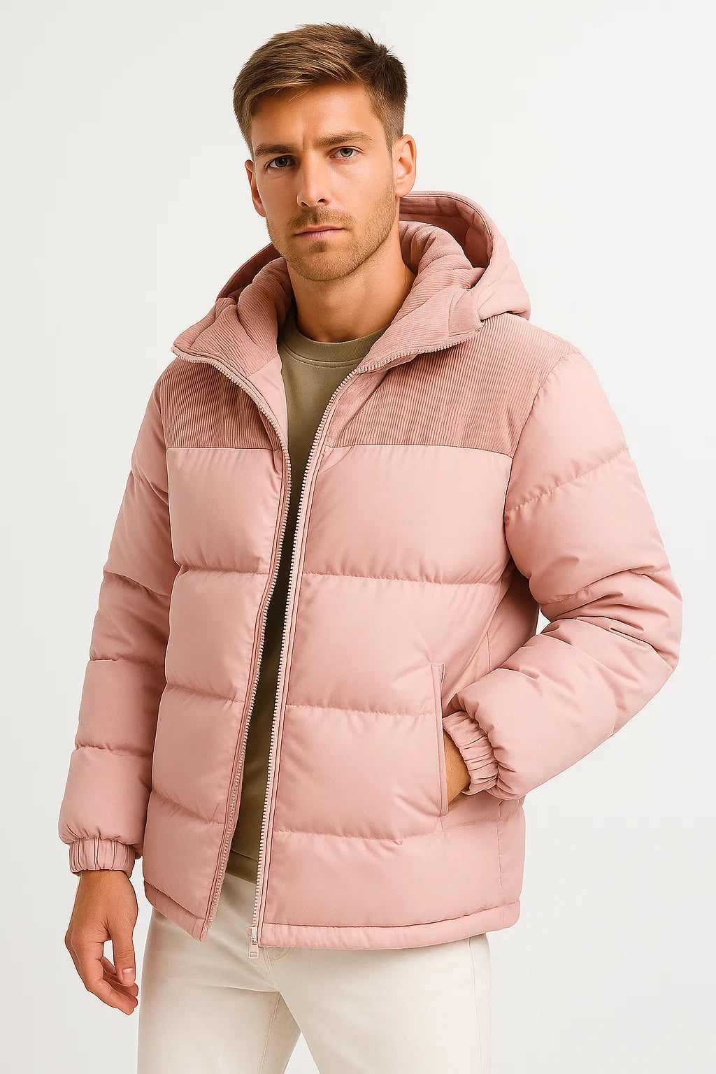 Leichte isolierte Herren-Pufferjacke mit Kapuze und Taschen