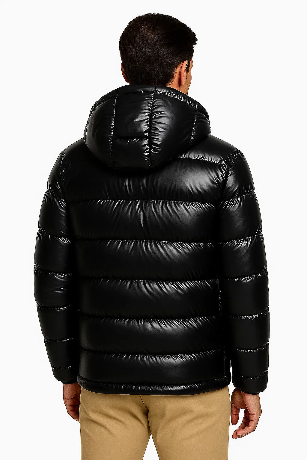 Leichte Polyester-Pufferjacke für Herren mit verstellbarer Kapuze und schlanker Passform