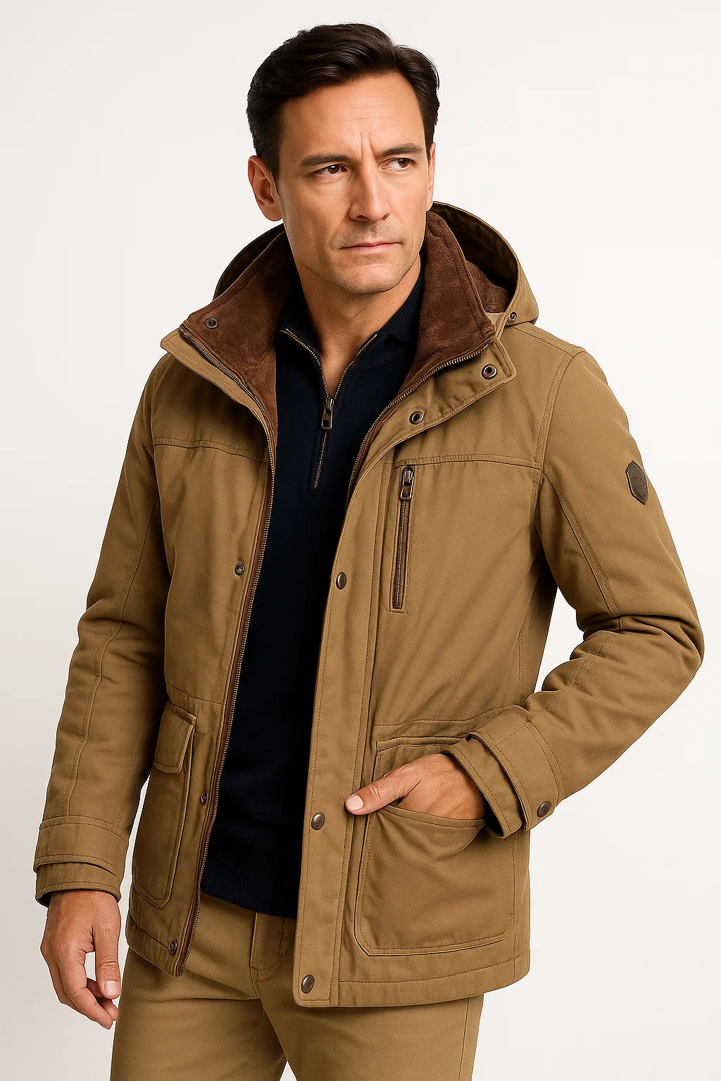 Herren wasserdichte Pufferjacke mit abnehmbarem Kapuze