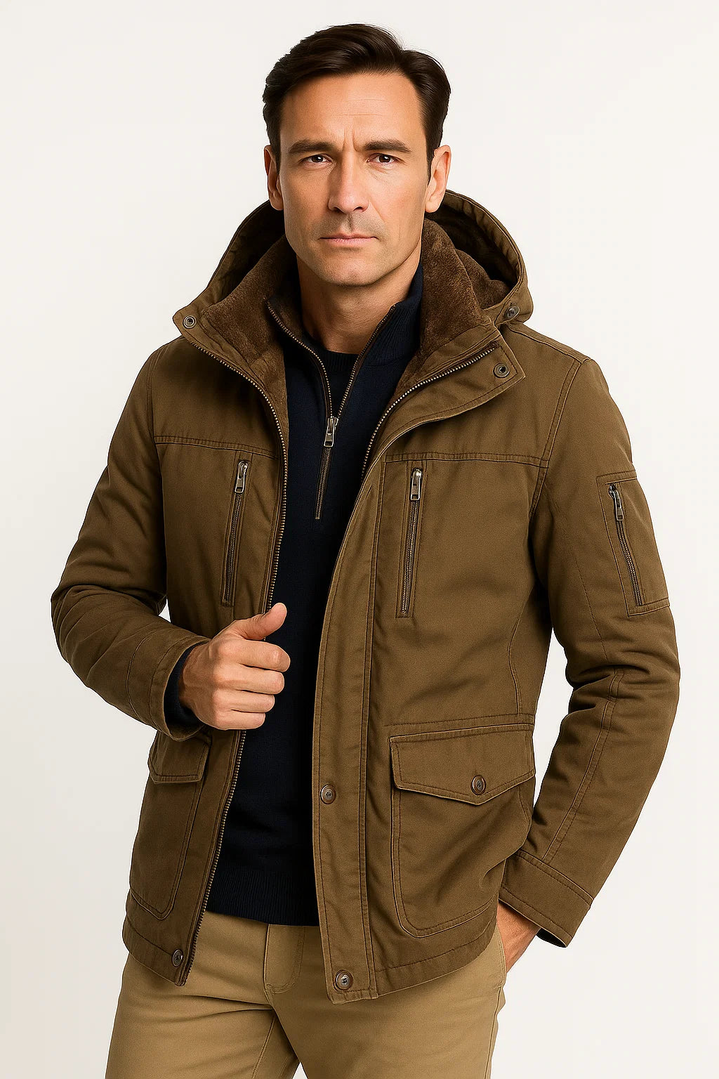 Herren wasserdichte Pufferjacke mit abnehmbarem Kapuze