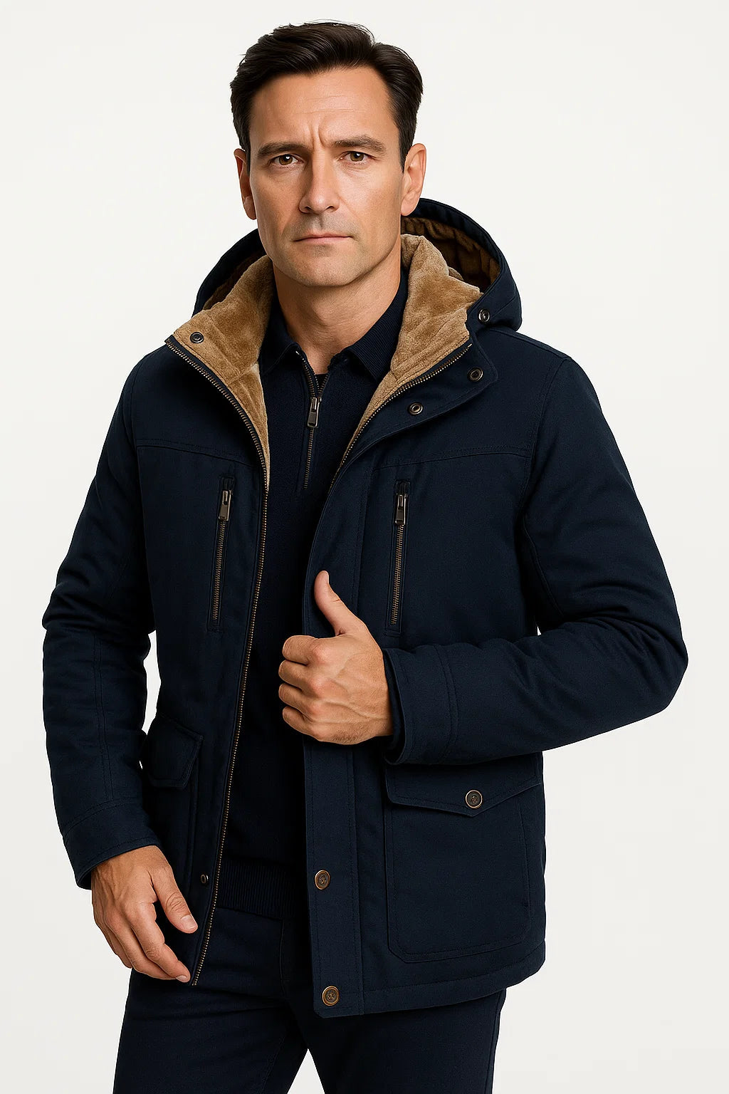 Herren wasserdichte Pufferjacke mit abnehmbarem Kapuze