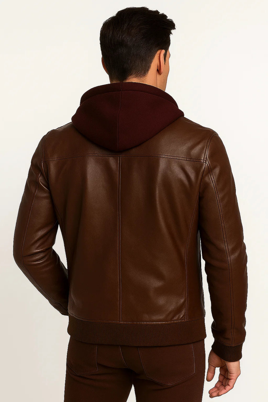 Herren Winterjacke Wasserdicht Schwarz PU-Leder Abnehmbare Kapuze Lässig Stylisch
