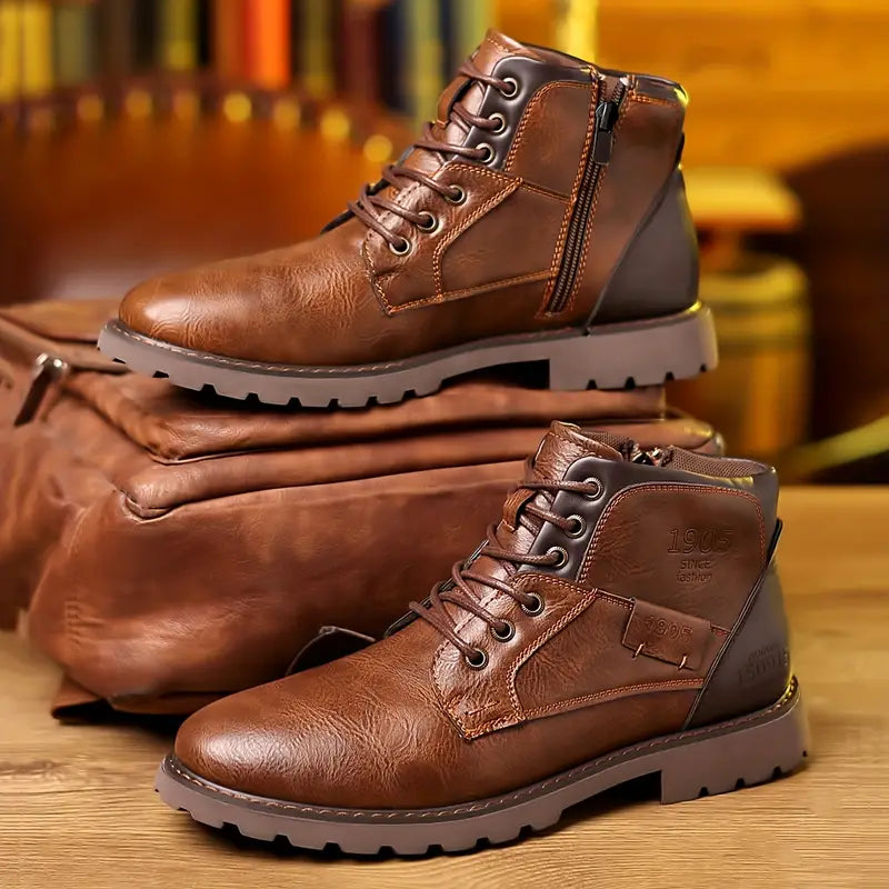 Herren Schnürstiefeletten mit seitlichem Reißverschluss und strapazierfähiger Sohle