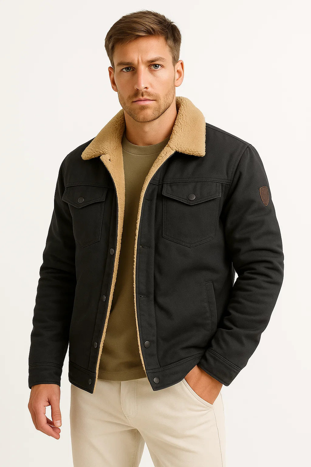 Herren Winterjacke Polyester Wolle gefüttert Winddichter Bomber