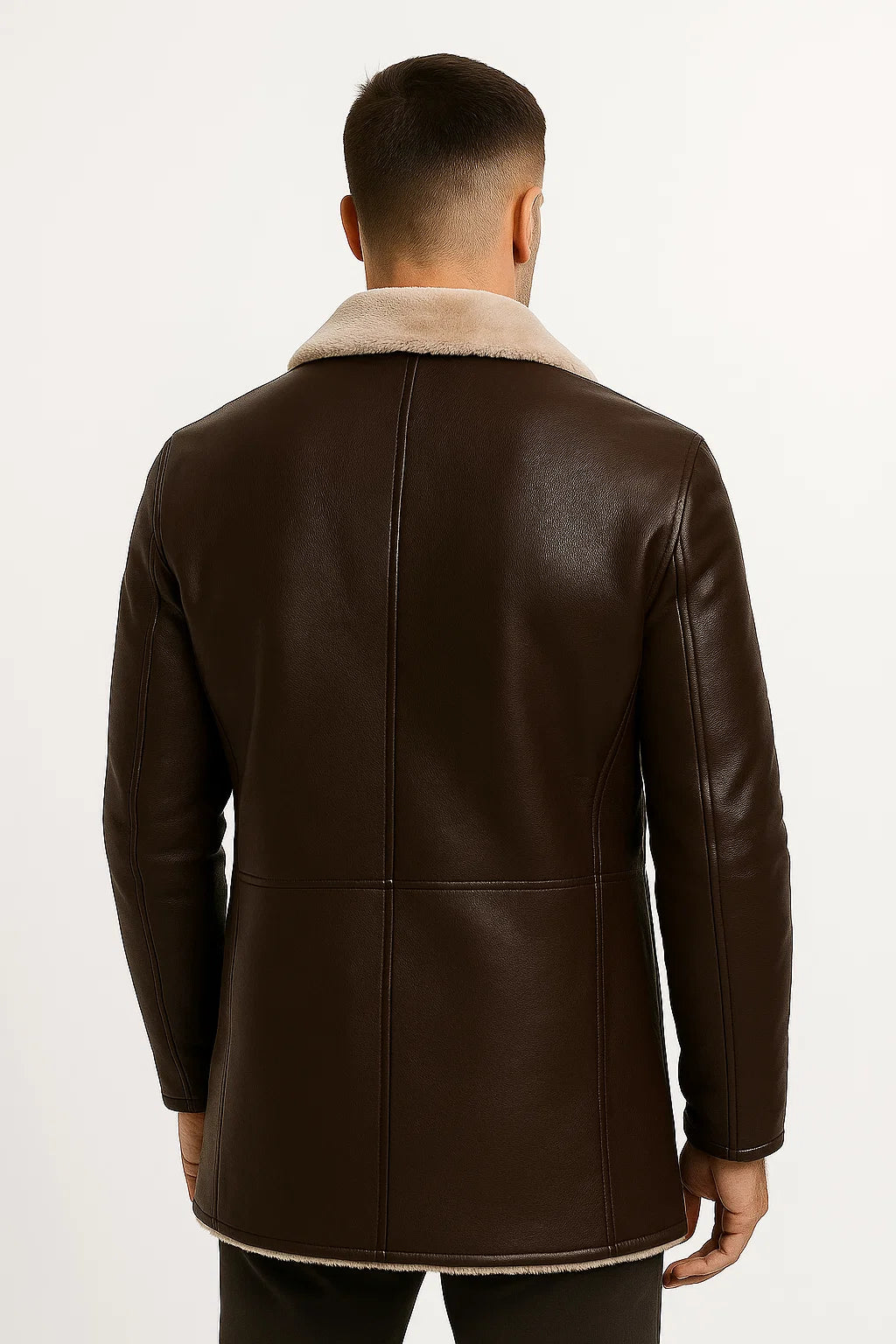 Herren Kunstlederjacke Lang geschnitten Maßgeschneiderter Reverskragen Winterbekleidung