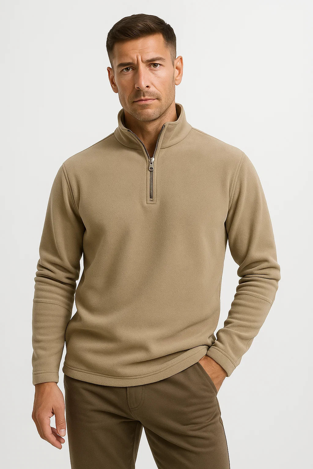 Herren Polar-Fleece Viertelzip Sweatshirt mit langen Ärmeln – Ideal zum Layering