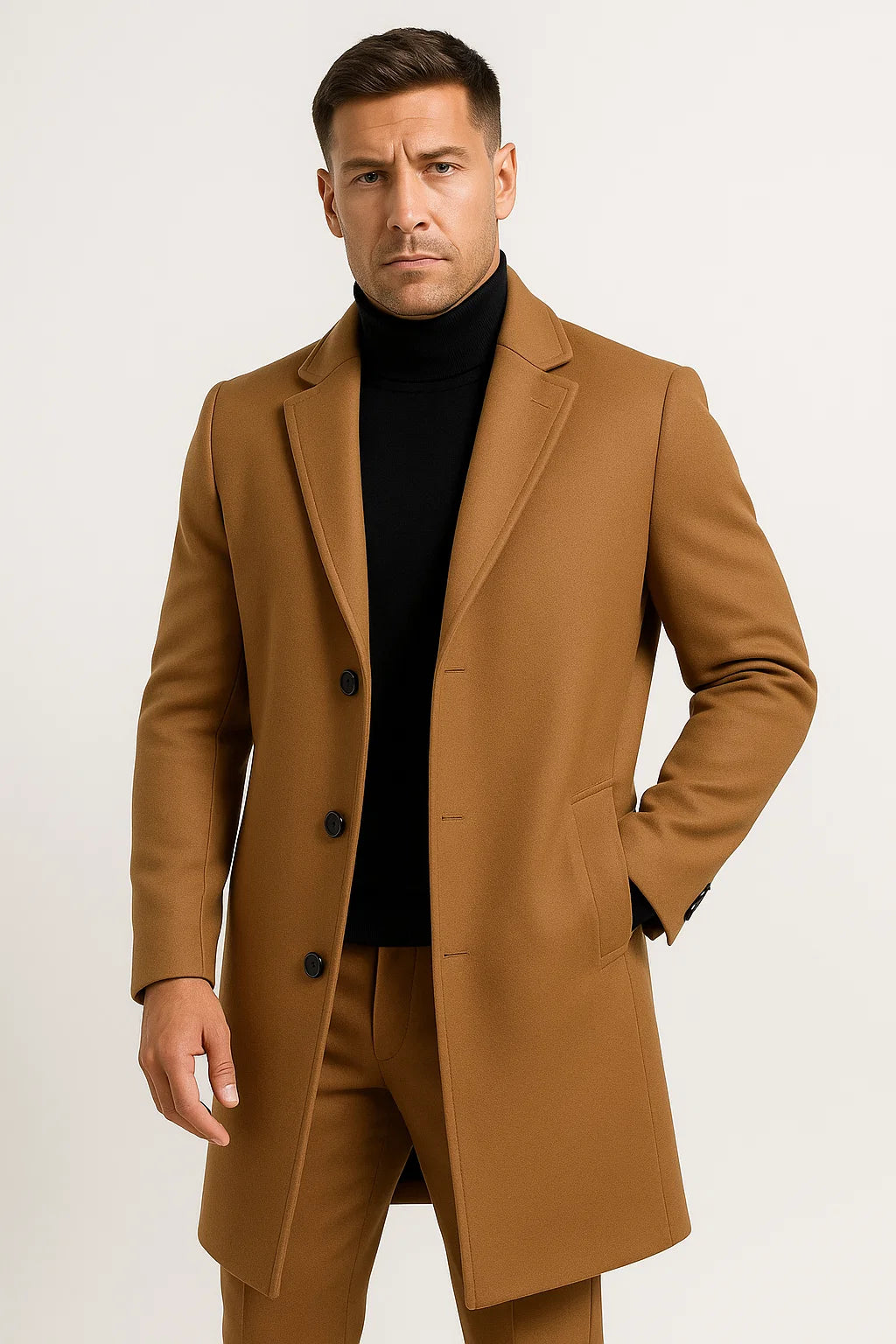 Herren Trenchcoat aus Premium-Stoff, mittellang, mit Reverskragen, Wintermantel