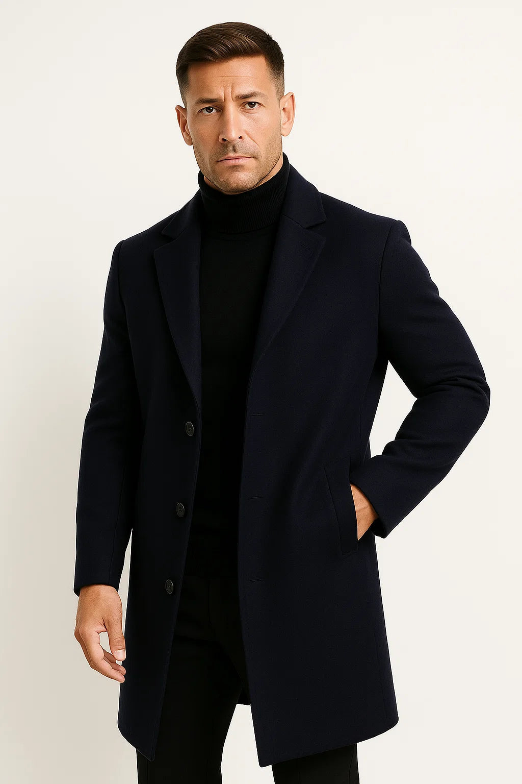 Herren Trenchcoat aus Premium-Stoff, mittellang, mit Reverskragen, Wintermantel