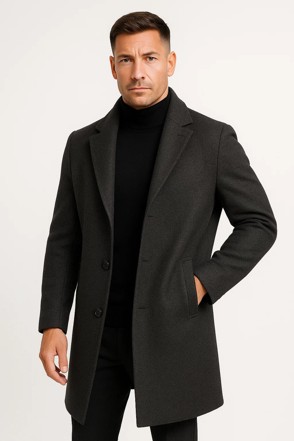 Herren Trenchcoat aus Premium-Stoff, mittellang, mit Reverskragen, Wintermantel