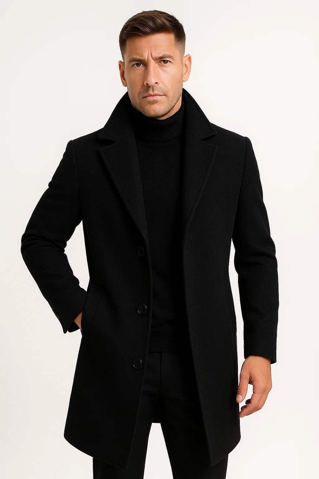 Herren Trenchcoat aus Premium-Stoff, mittellang, mit Reverskragen, Wintermantel