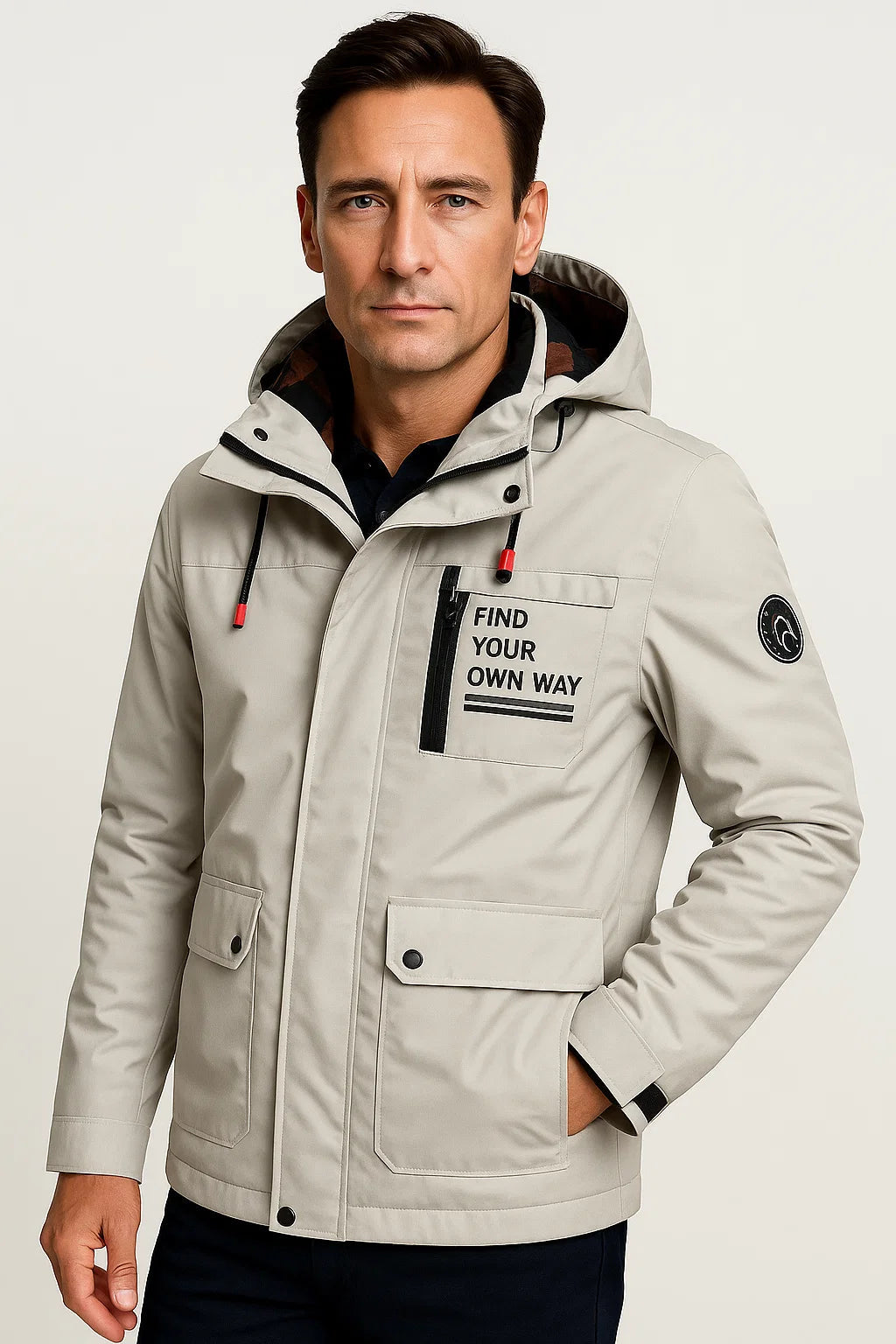Herren Pufferjacke Rot Wasserabweisend Polyester Isoliert Verstellbare Kapuze