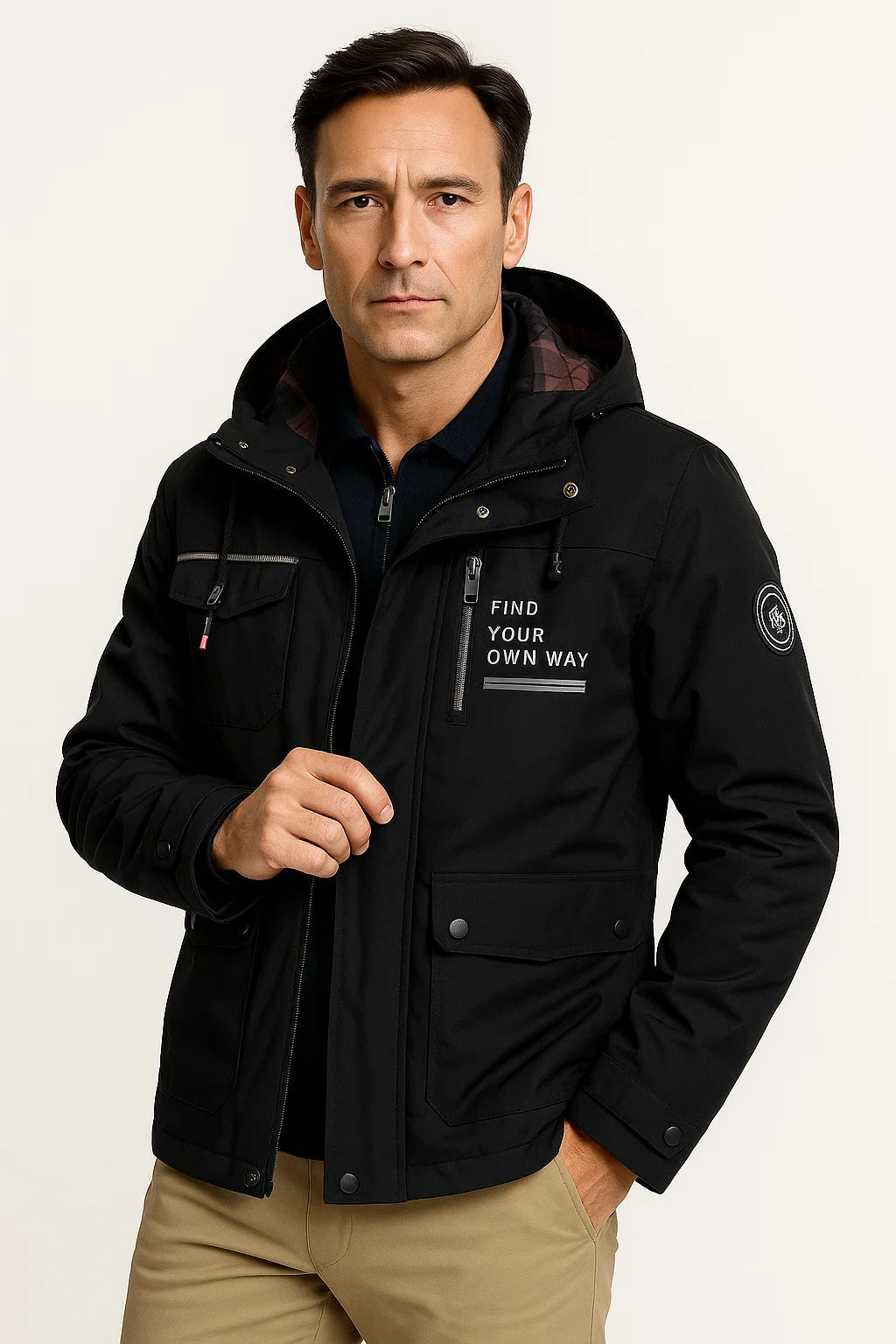 Herren Pufferjacke Rot Wasserabweisend Polyester Isoliert Verstellbare Kapuze