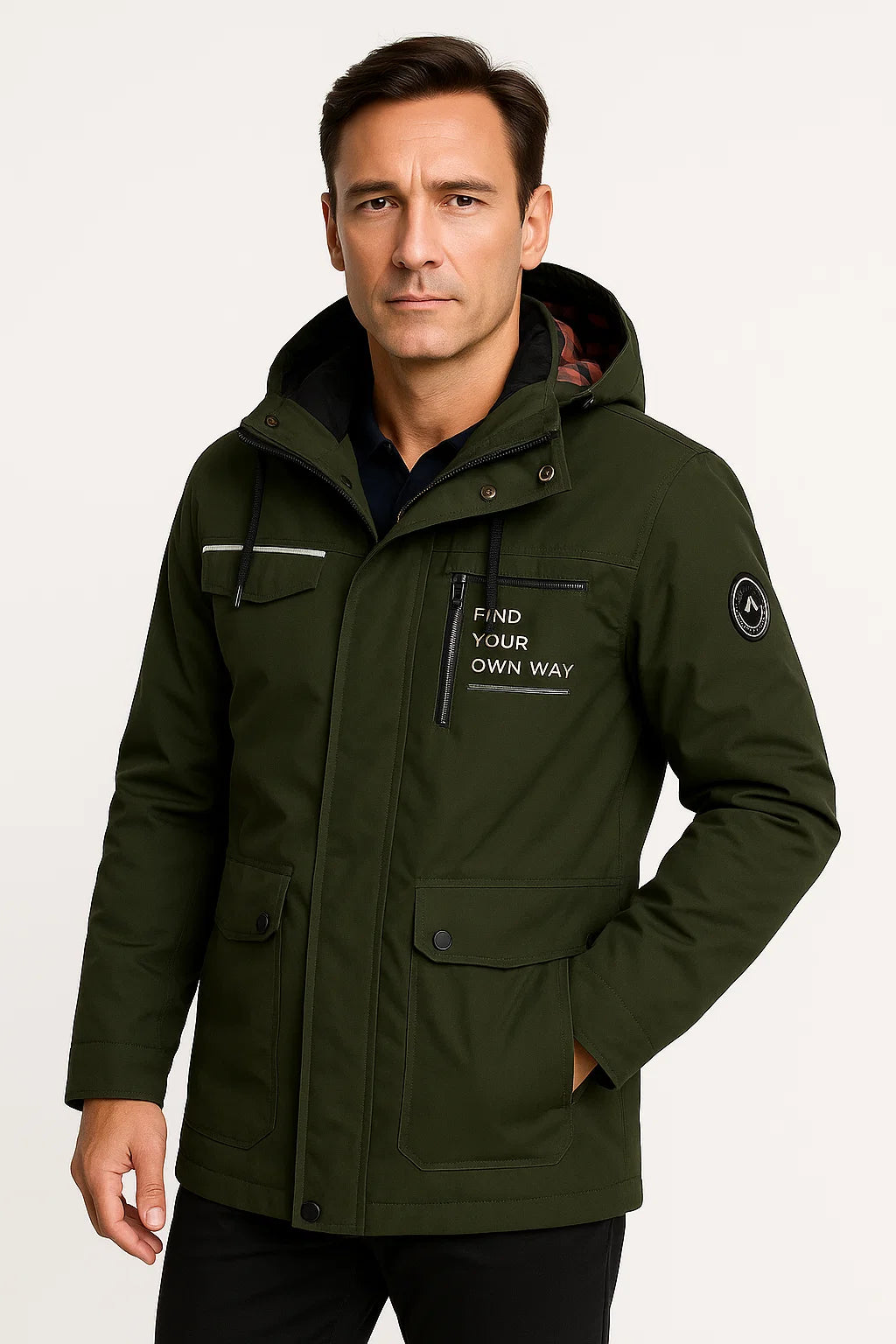 Herren Pufferjacke Rot Wasserabweisend Polyester Isoliert Verstellbare Kapuze