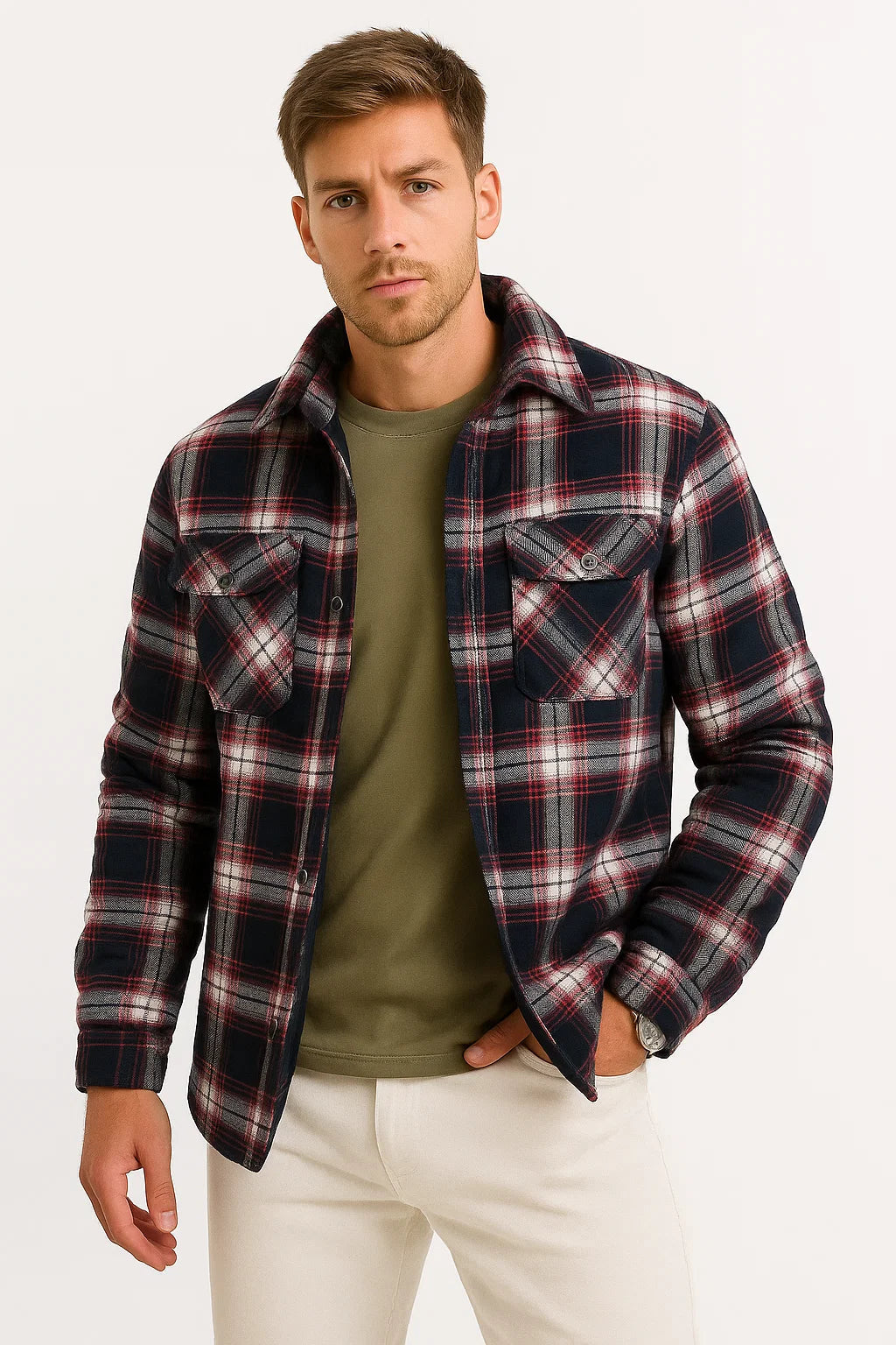 Leichte Steppjacke für Herren im karierten, lässigen urbanen Stil