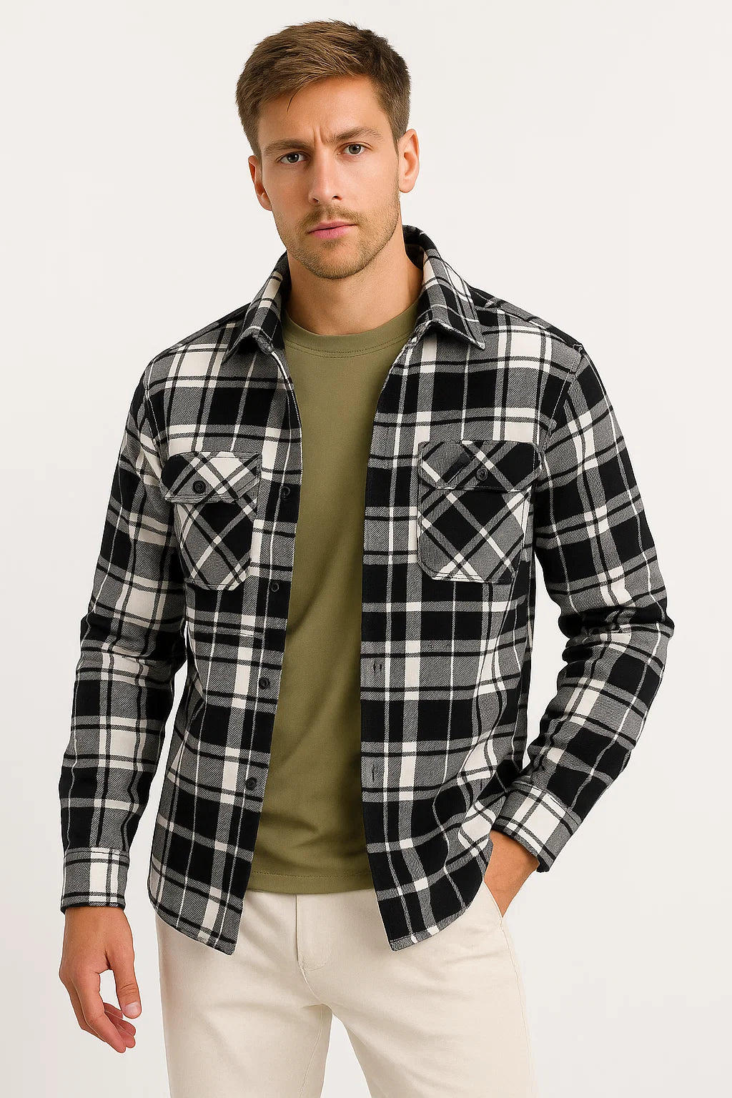 Leichte Steppjacke für Herren im karierten, lässigen urbanen Stil