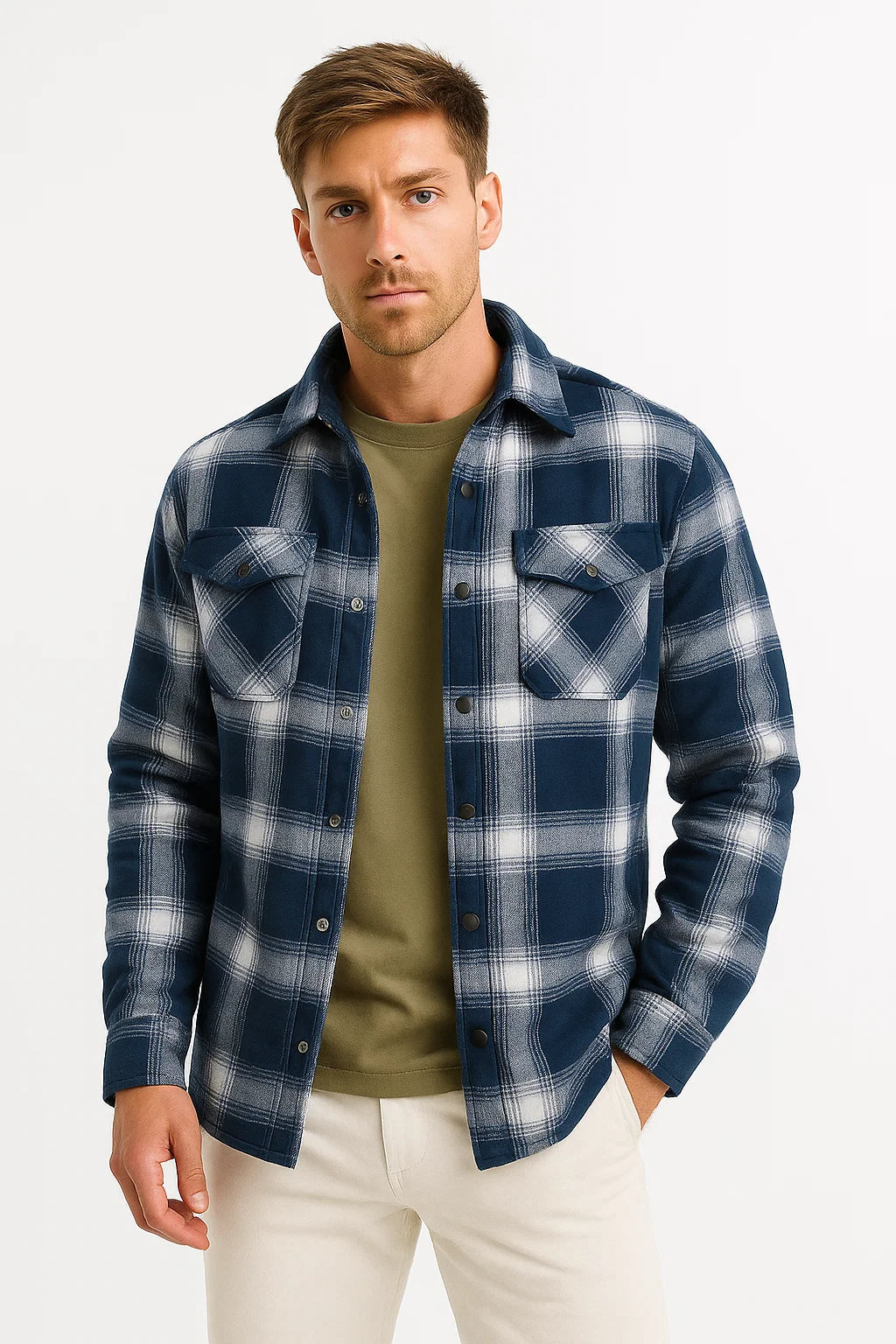 Leichte Steppjacke für Herren im karierten, lässigen urbanen Stil