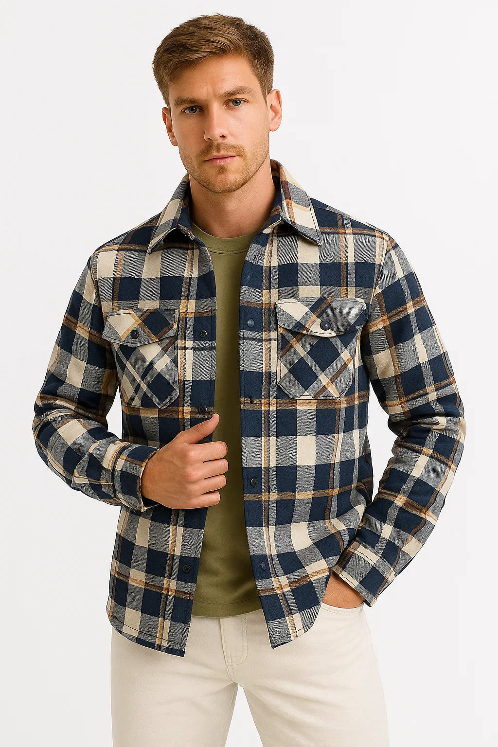 Leichte Steppjacke für Herren im karierten, lässigen urbanen Stil