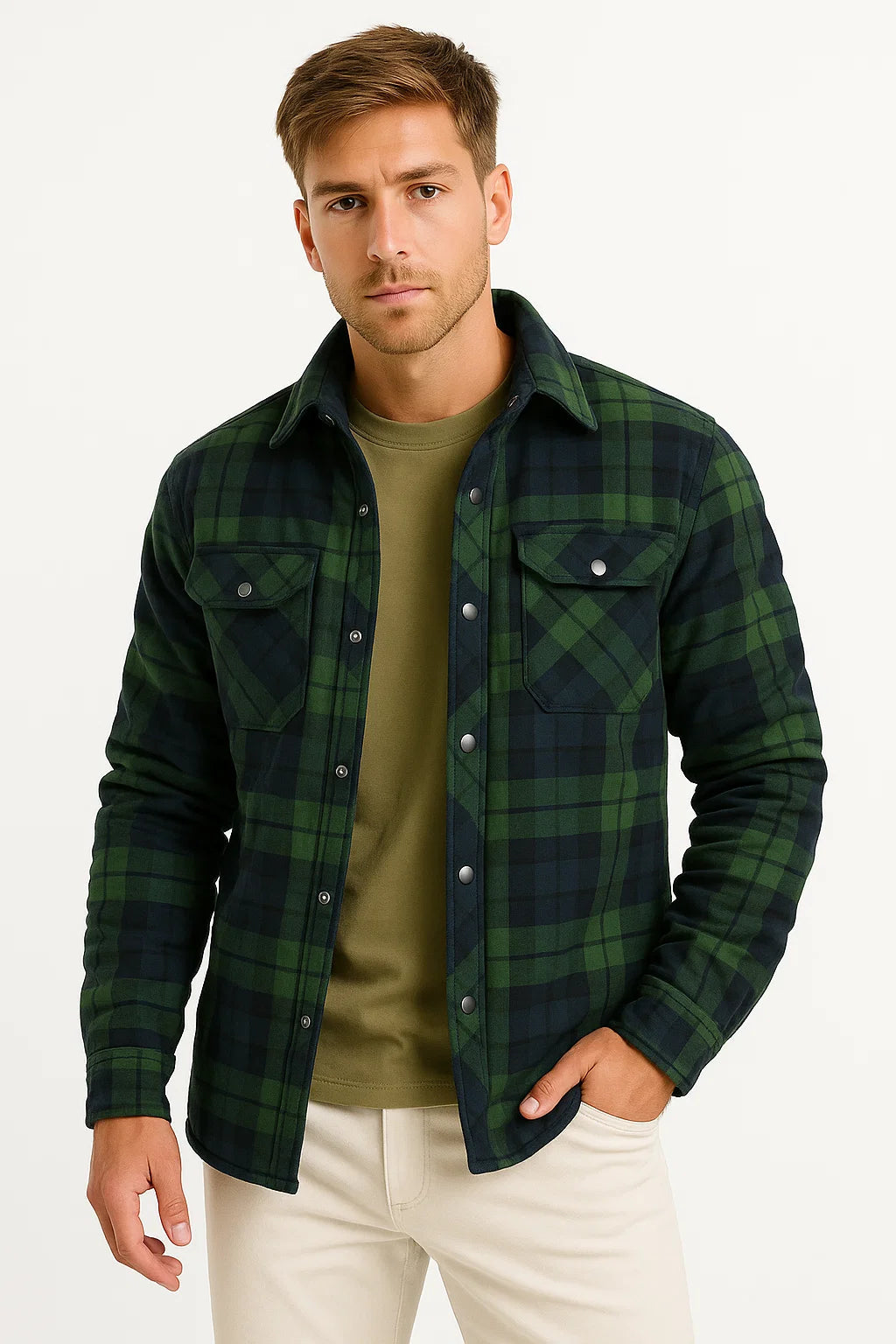 Leichte Steppjacke für Herren im karierten, lässigen urbanen Stil