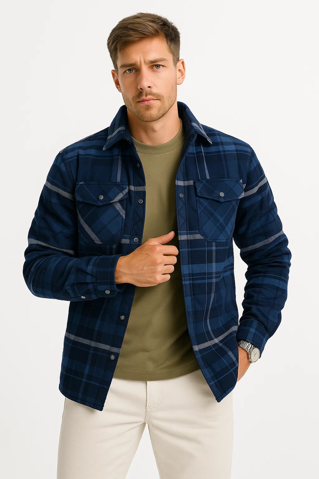 Leichte Steppjacke für Herren im karierten, lässigen urbanen Stil