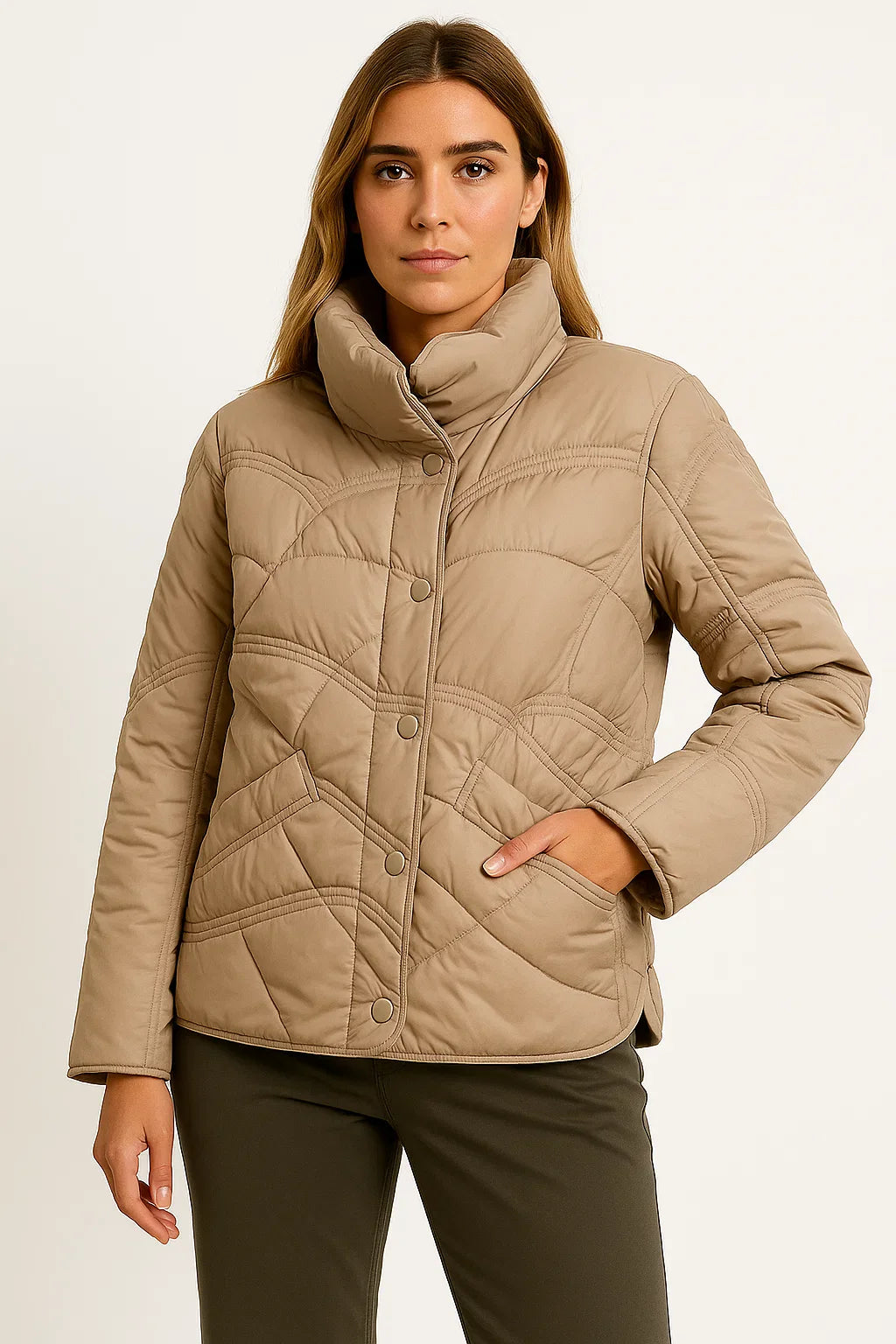 Damen Winterjacke Grau Leicht Polyester Lässig Bequem Für Übergangswetter