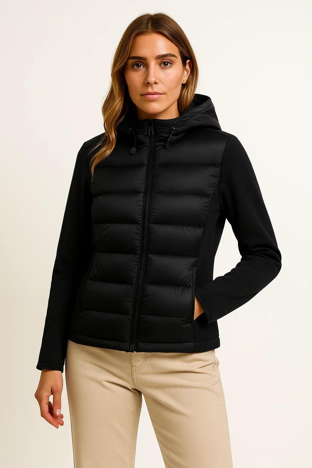 Damen Wintermantel Leichte Daunenjacke Grau mit Kapuze