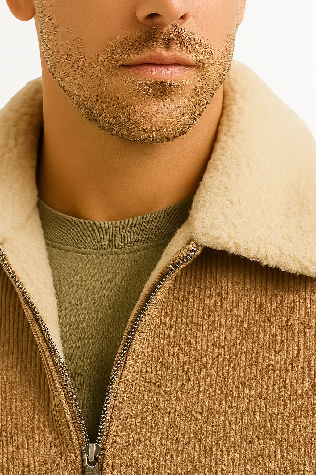 Herren Winterjacke Grau Fleecegefüttert Gerippter Hoher Kragen Bequem Stilvoll