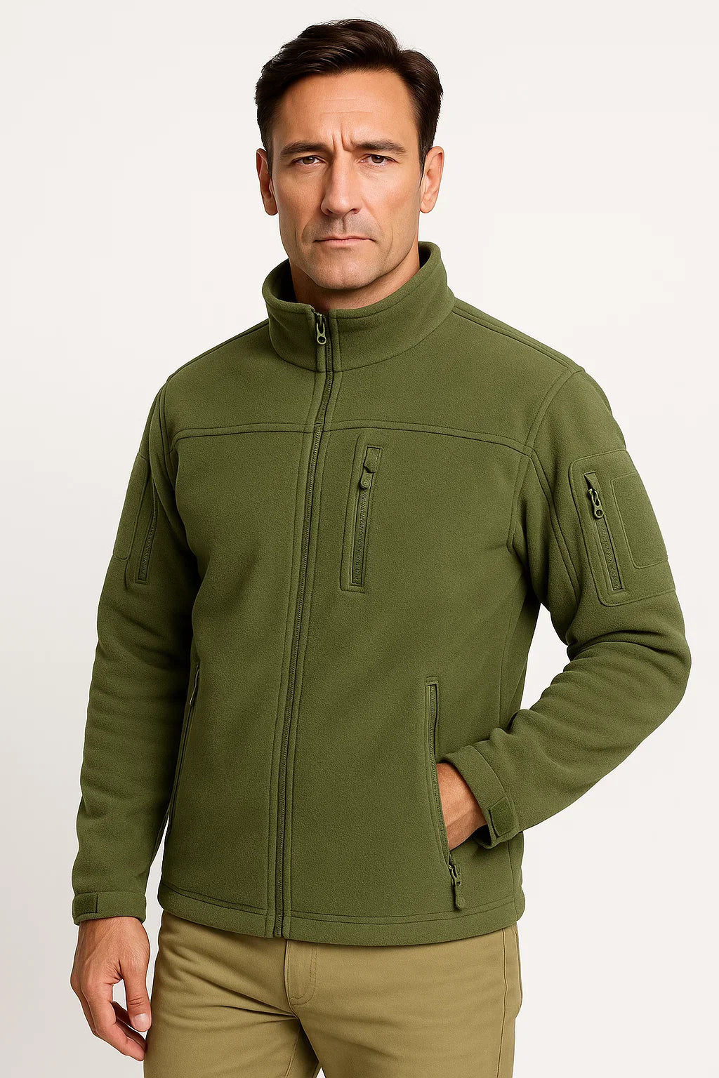 Herren Fleecejacke Winddicht Mit Vollem Reißverschluss Outdoor-Mantel mit Mehreren Taschen