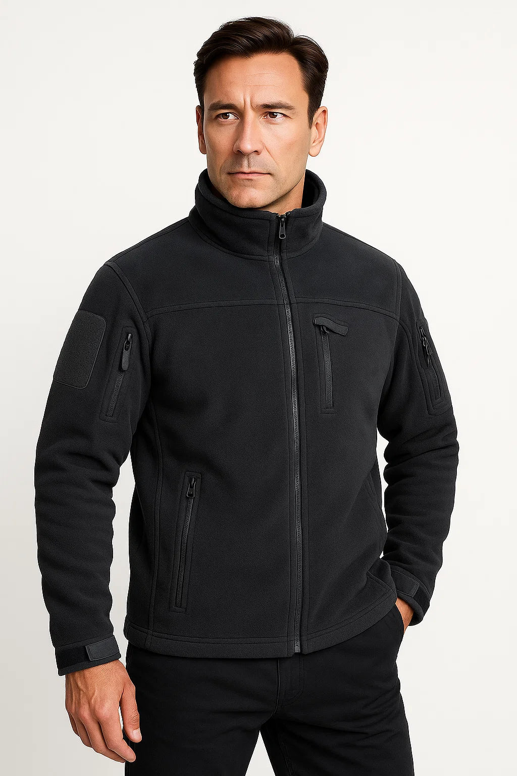 Herren Fleecejacke Winddicht Mit Vollem Reißverschluss Outdoor-Mantel mit Mehreren Taschen