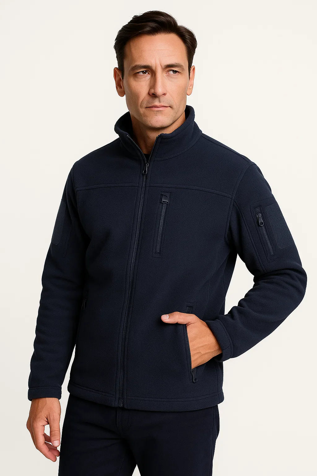 Herren Fleecejacke Winddicht Mit Vollem Reißverschluss Outdoor-Mantel mit Mehreren Taschen