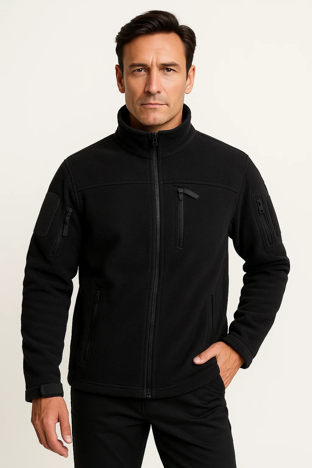 Herren Fleecejacke Winddicht Mit Vollem Reißverschluss Outdoor-Mantel mit Mehreren Taschen