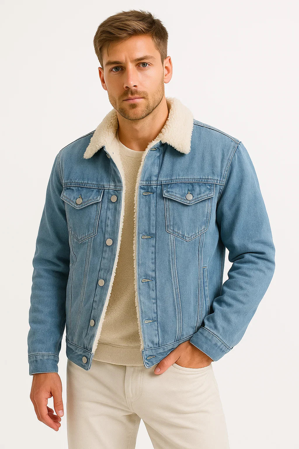 Herren Fleecejacke Denim Dicke Winter Lockere Passform