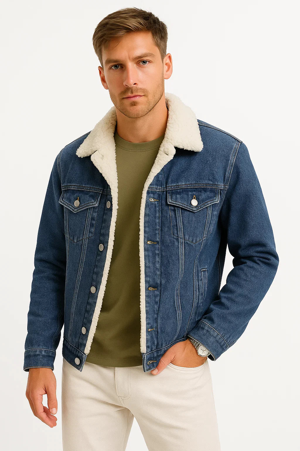 Herren Fleecejacke Denim Dicke Winter Lockere Passform
