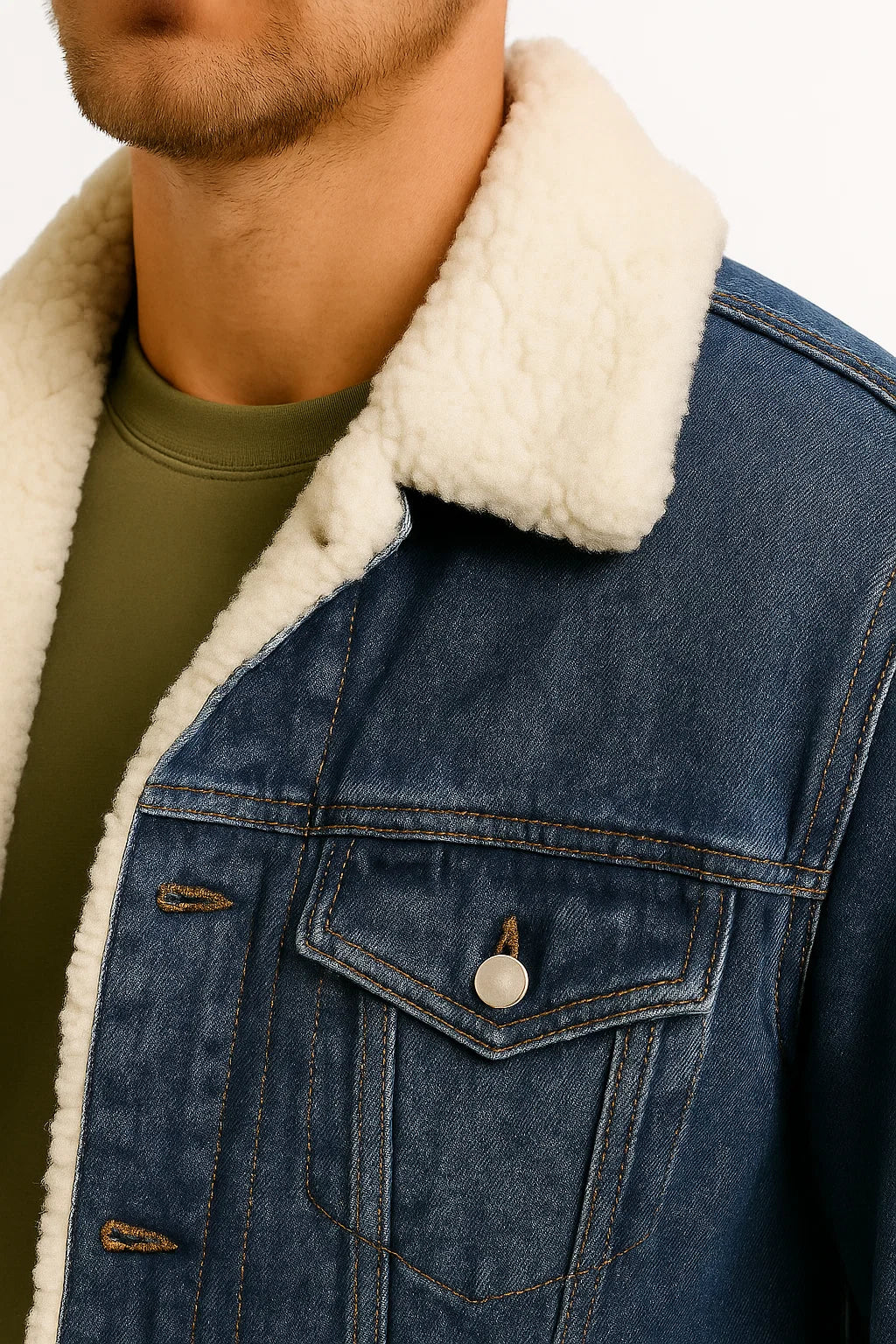 Herren Fleecejacke Denim Dicke Winter Lockere Passform